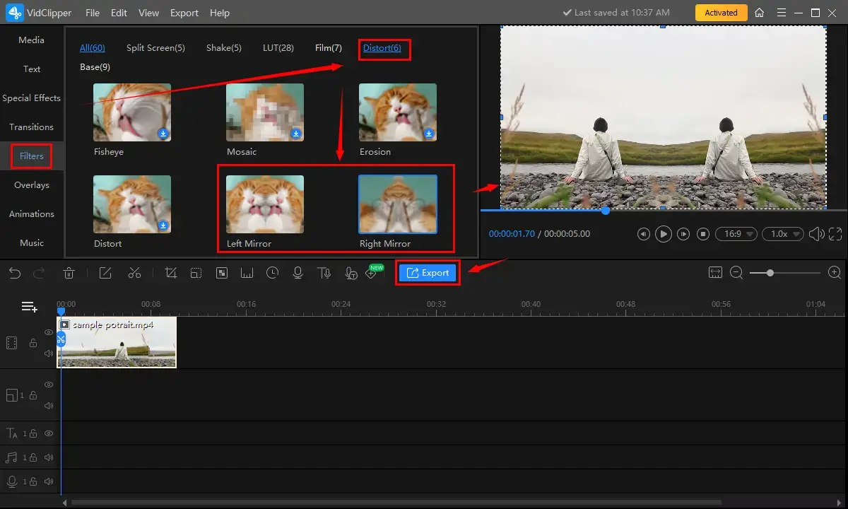 how to mirror a video in workintool vidclipper