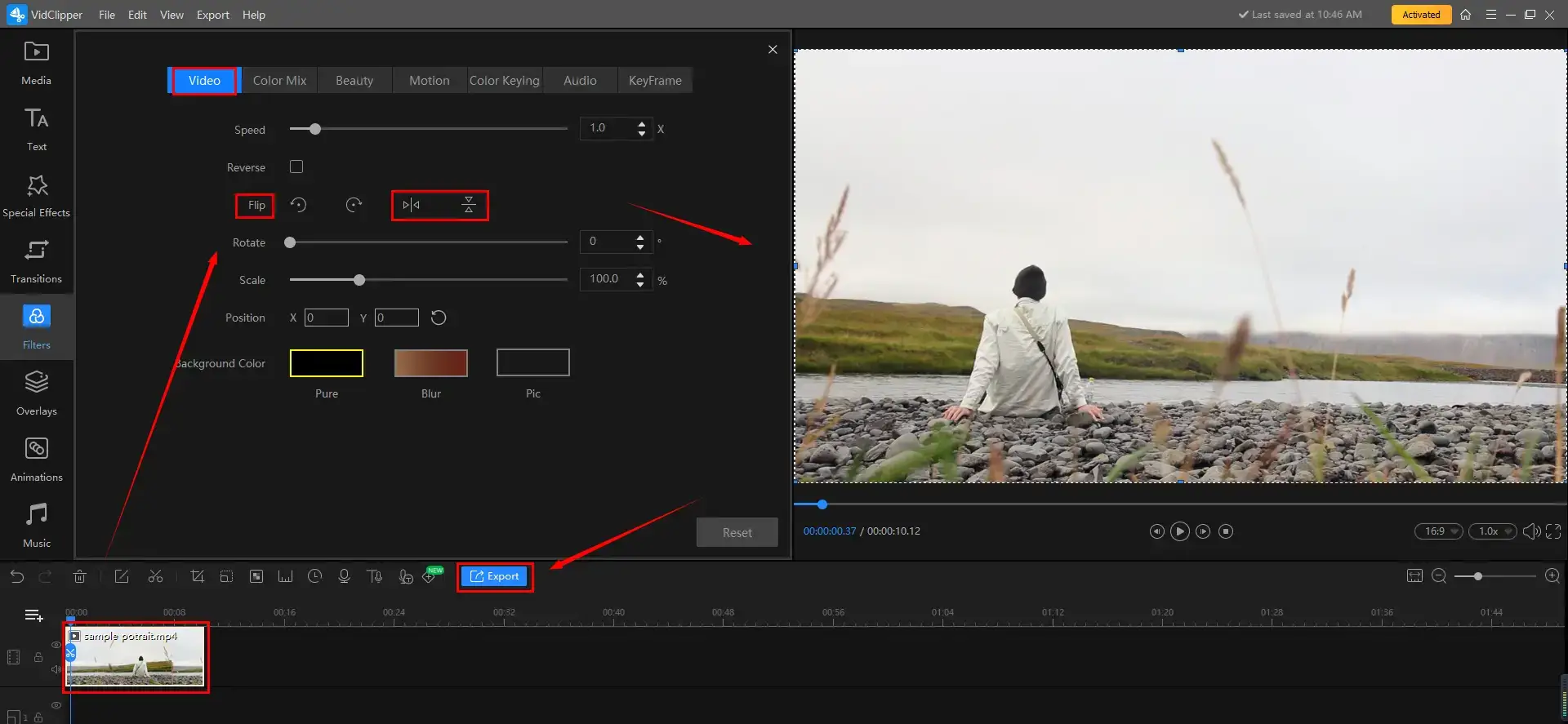 how to mirror flip a video in workintool vidclipper