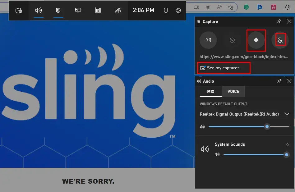 how to record sling tv in xbox game bar