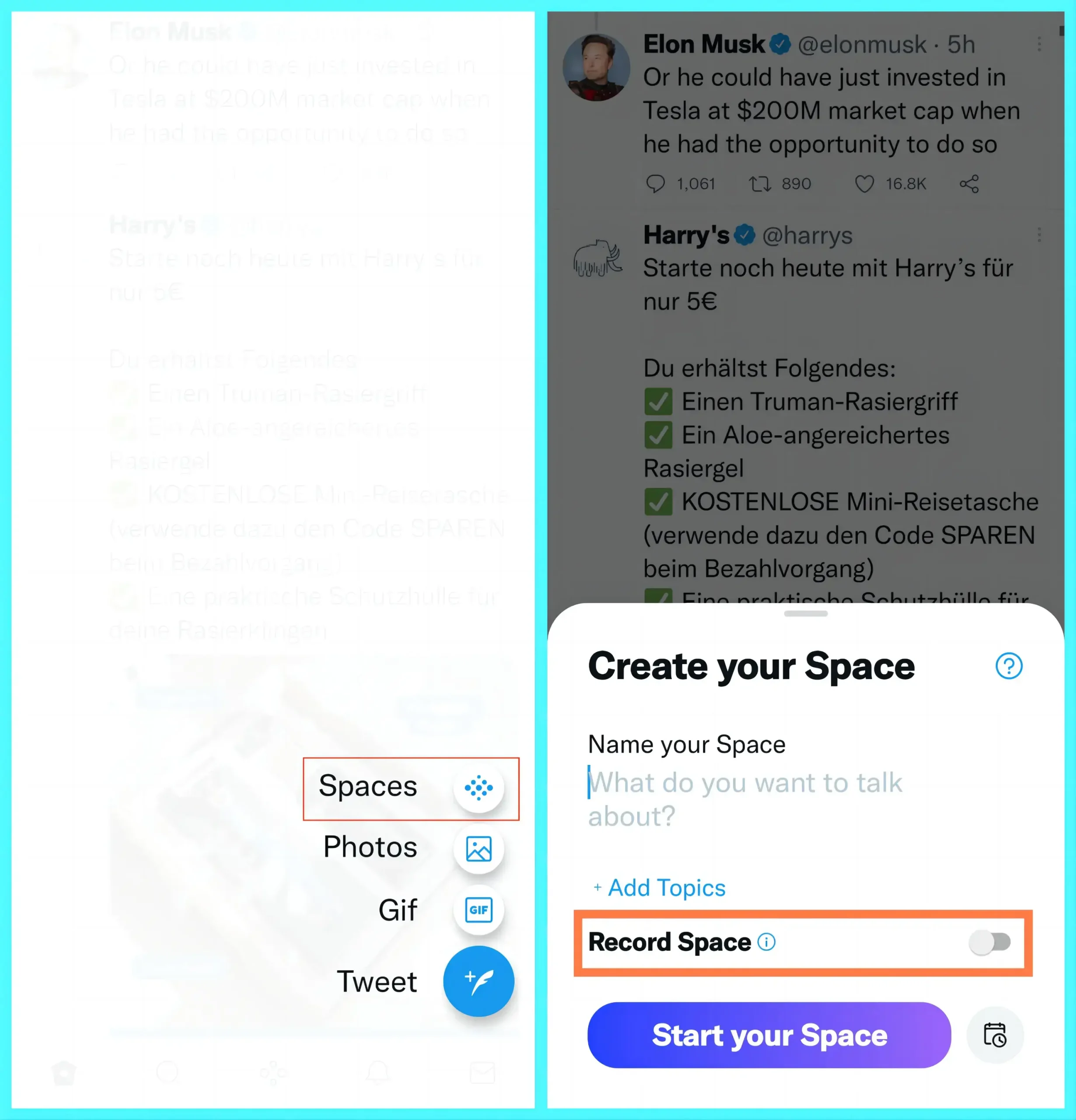 how to record twitter spaces as a host on phones