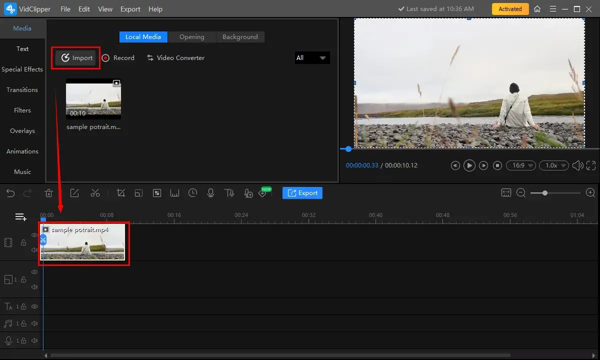 import a video in workintool vidclipper