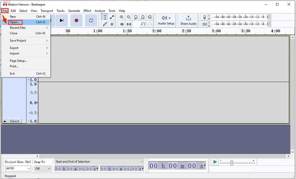 import an audio file to audacity