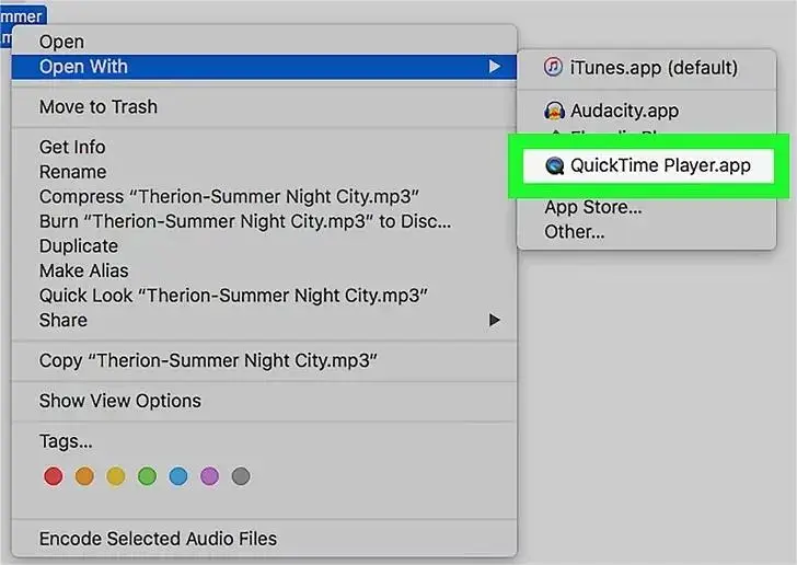 open audio with quicktime