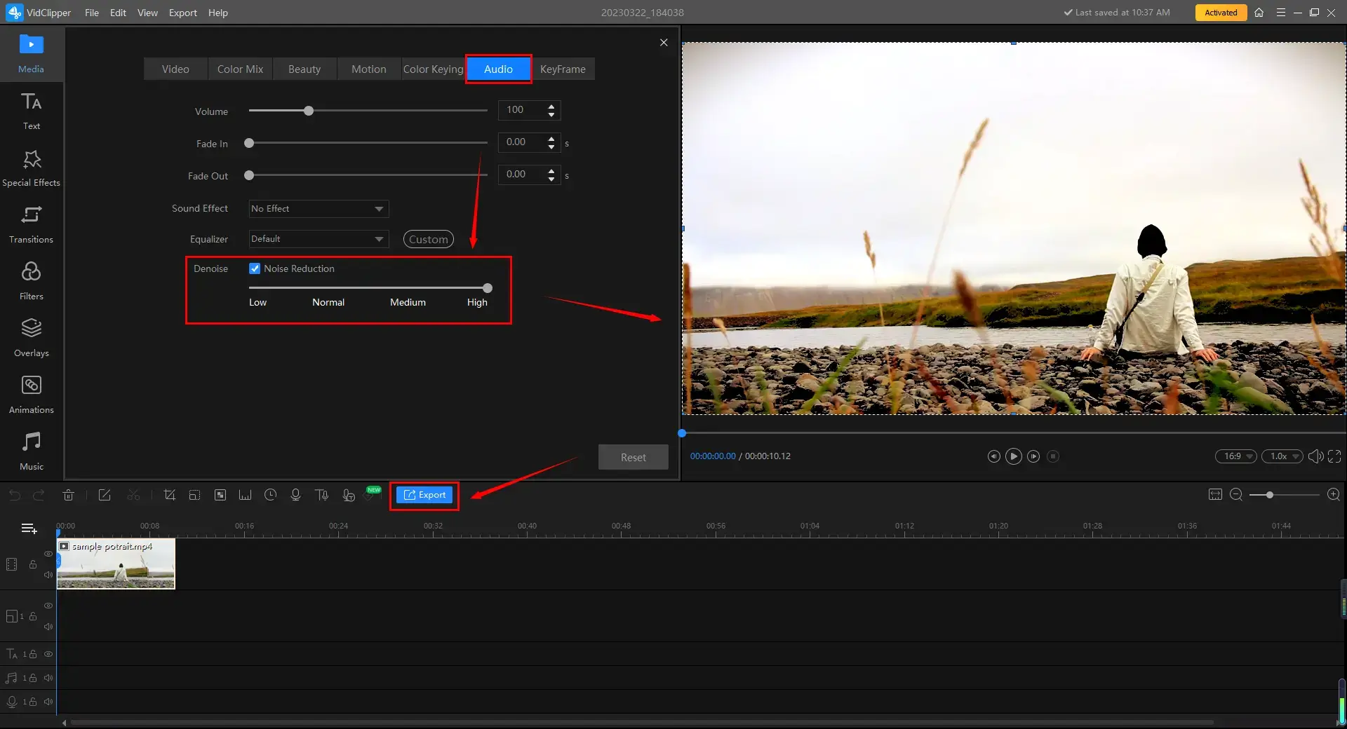 remove background noise from video in workintool vidclipper