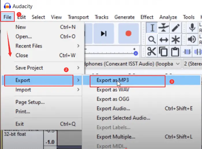 save the youtube audio in audacity