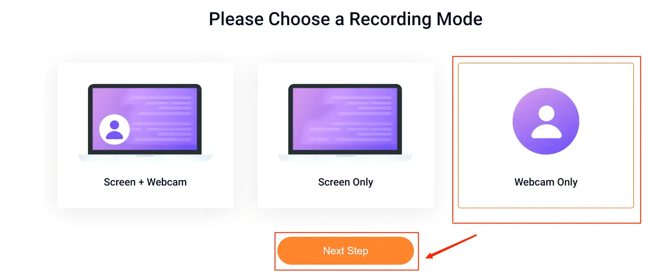 select webcam only in flexclip