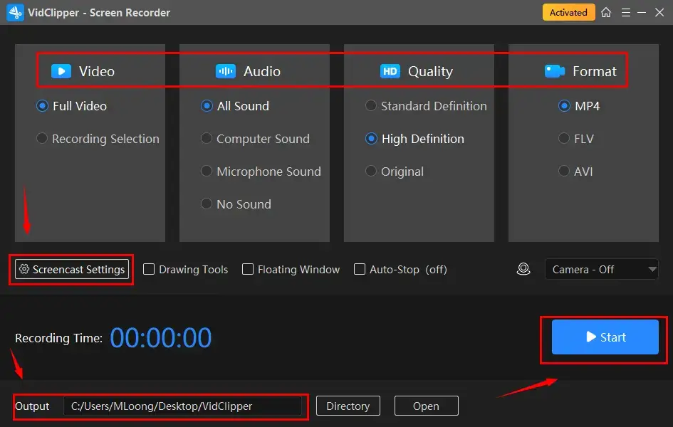 start recording in workintool vidclipper