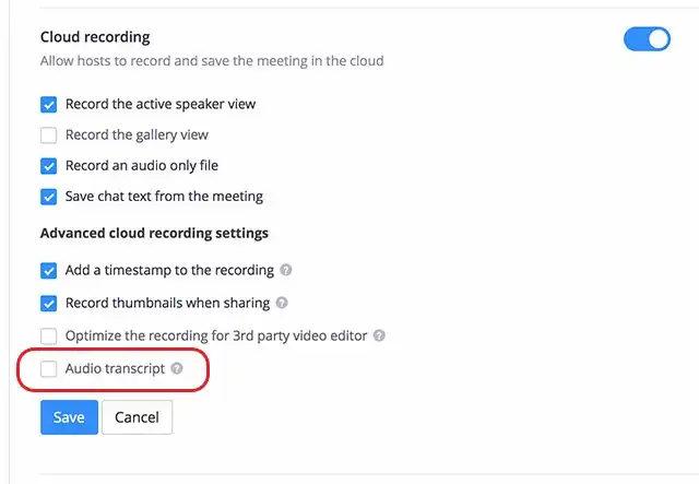 transcribe zoom meeting cloud recording