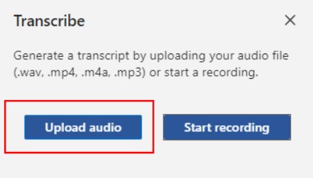 upload audio to transcribe in word
