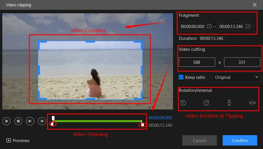 video clipping feature in video converter of workintool vidclipper