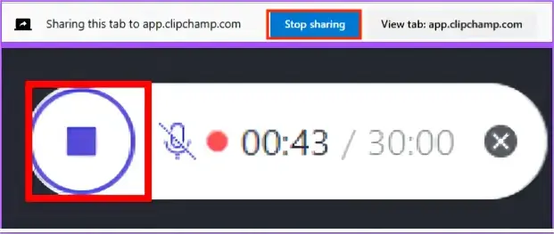 2 ways to stop recording in clipchamp