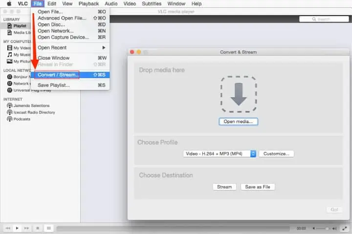 choose convert stream in vlc mac