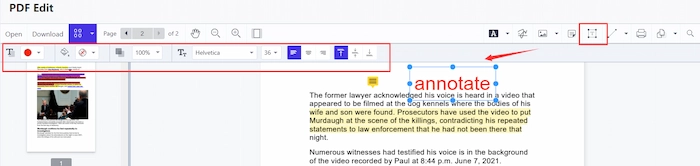 annotate a pdf with text box workintool