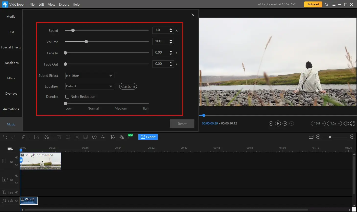 audio adjustment in workintool vidclipper