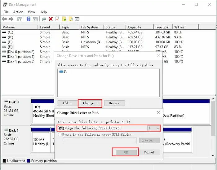 change drive letter in disk management