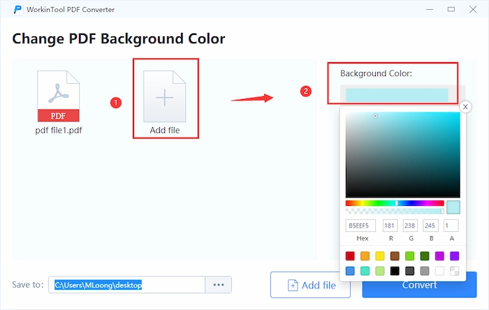 change pdf background color in workintool