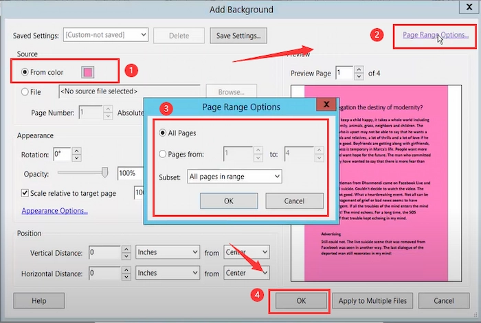 change specific pdf pages backrgound color in adobe