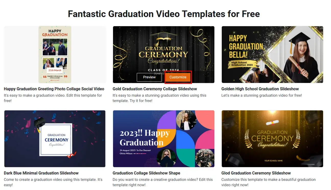choose a graduation slideshow in flexclip