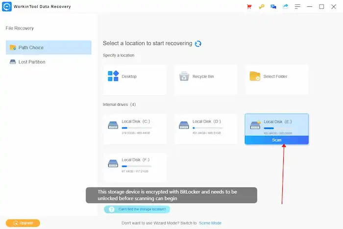 click bitlocker encrypted drive