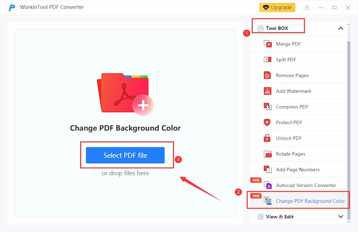 click change pdf background color in workintool