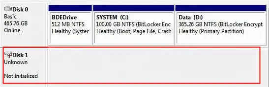 disk unknown not initialized no size