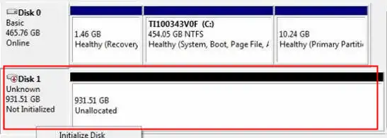 disk unknown not initialized unallocated