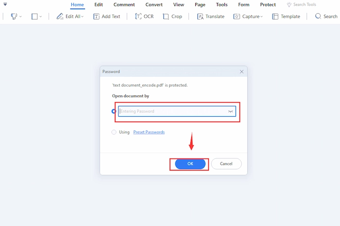 enter password in pdfelement