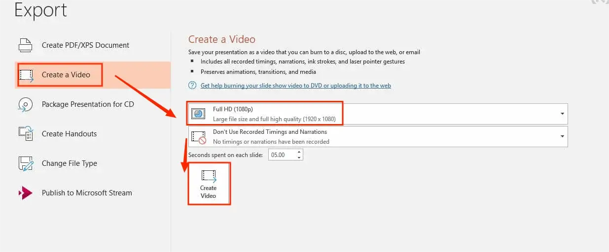 export a video in powerpoint 201619