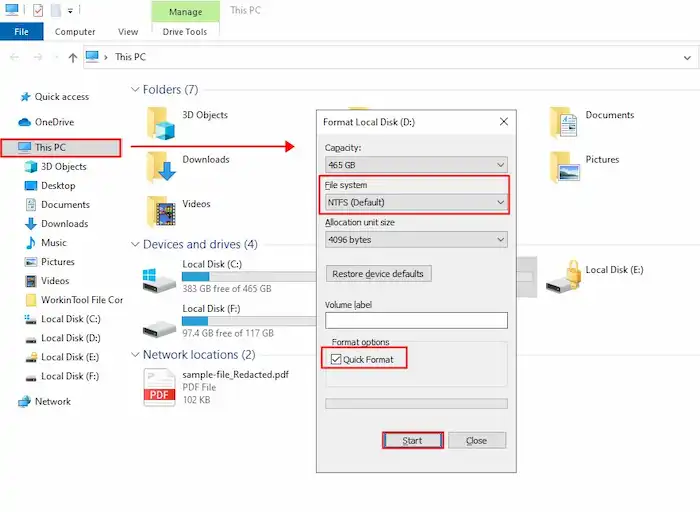 format a volume in this pc