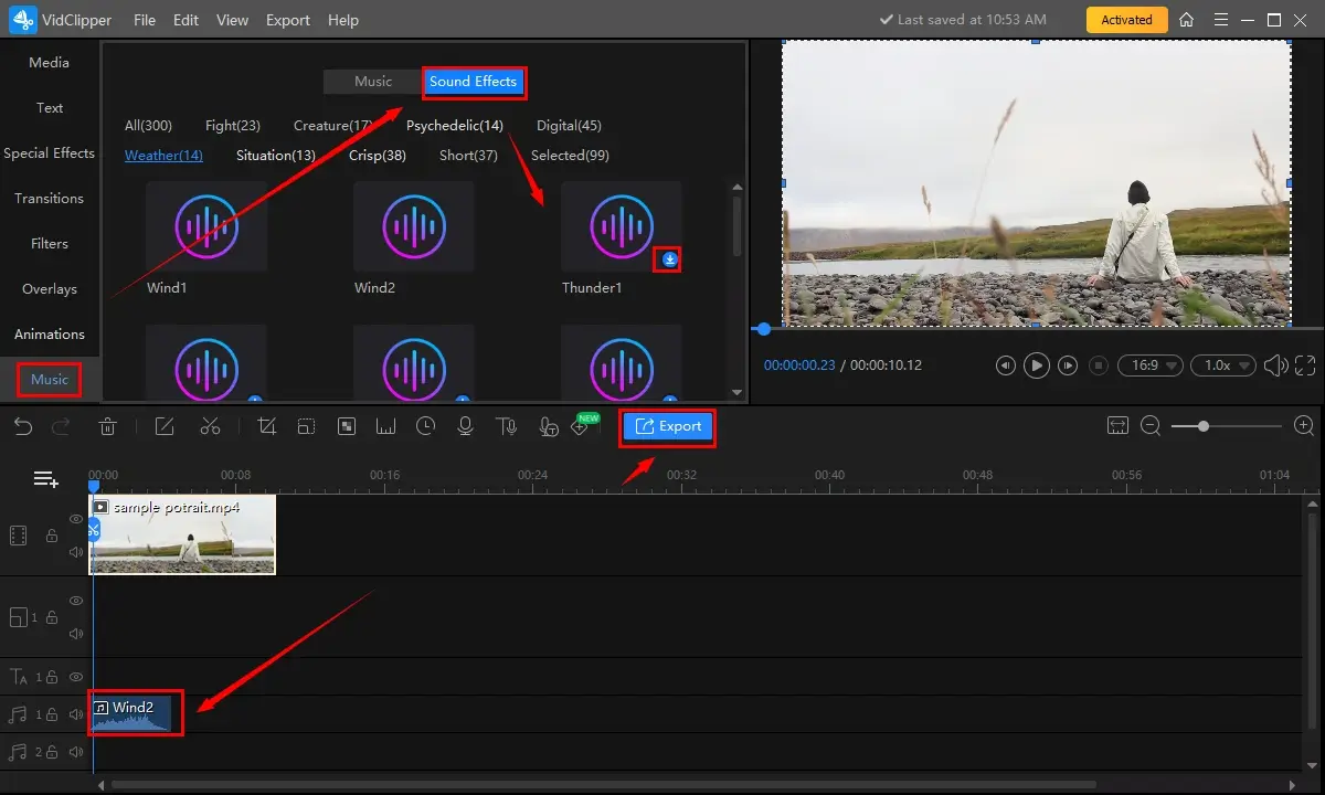 how to add sound effects to a video in windows using workintool vidclipper