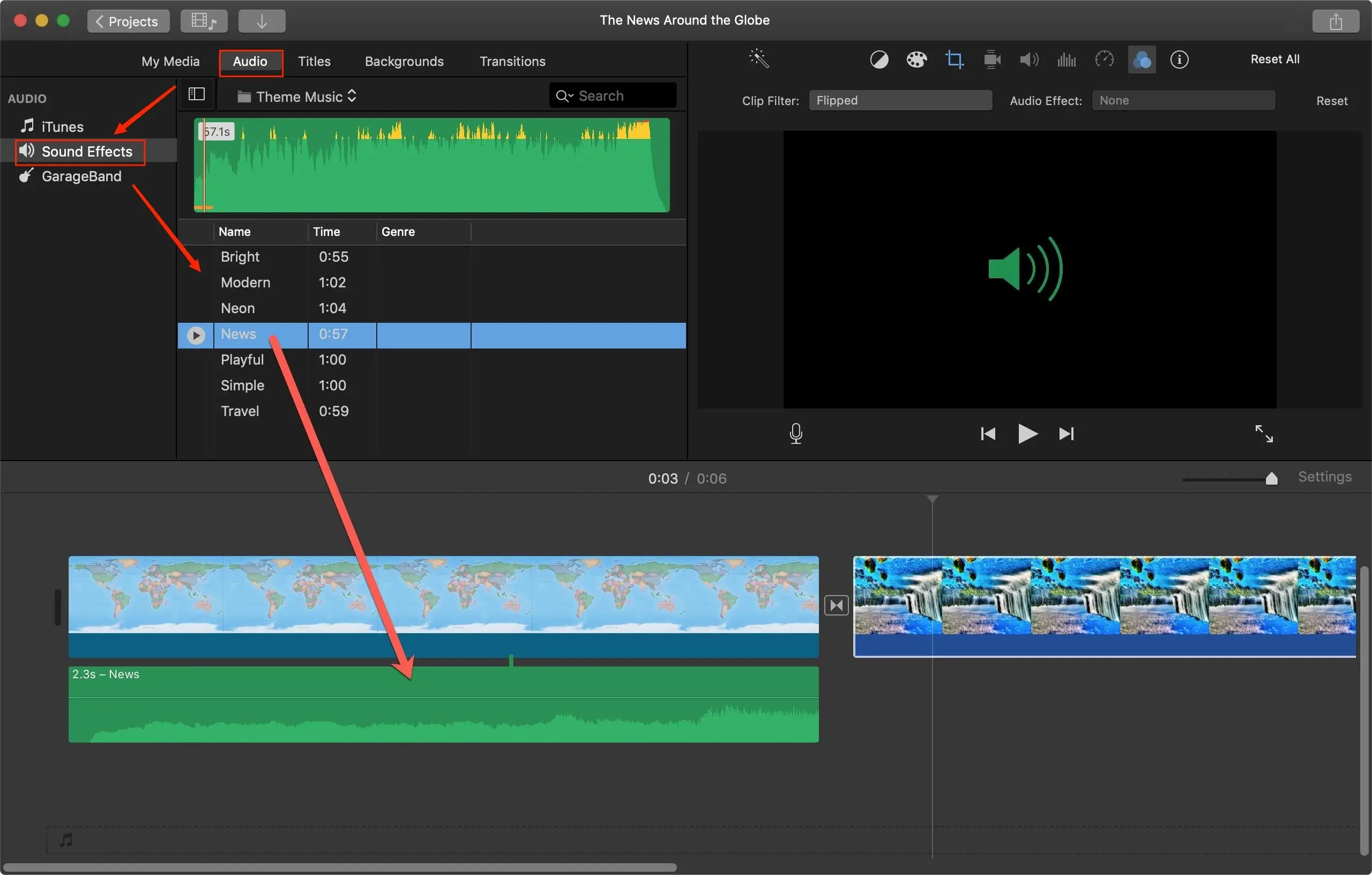 how to add sound effects to a video on mac using imovie