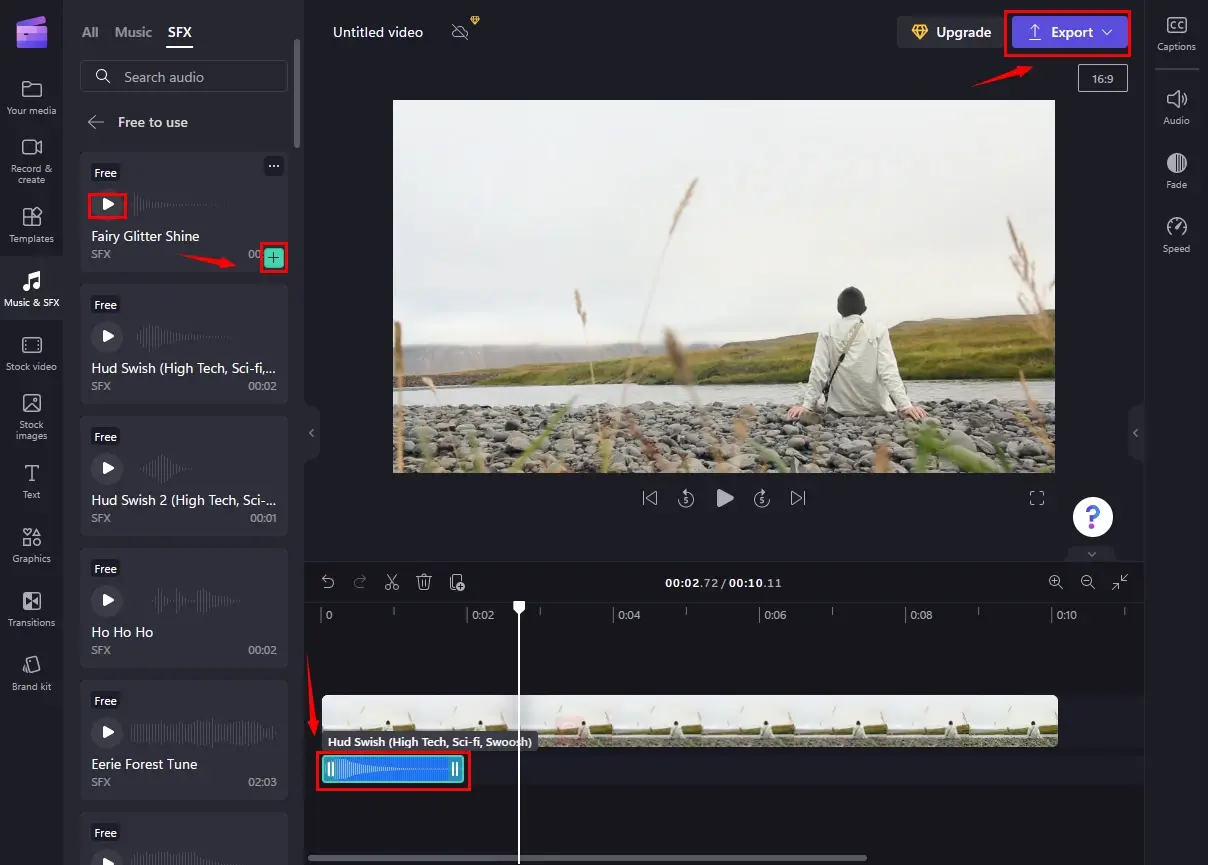 how to add sound effects to a video online using clipchamp