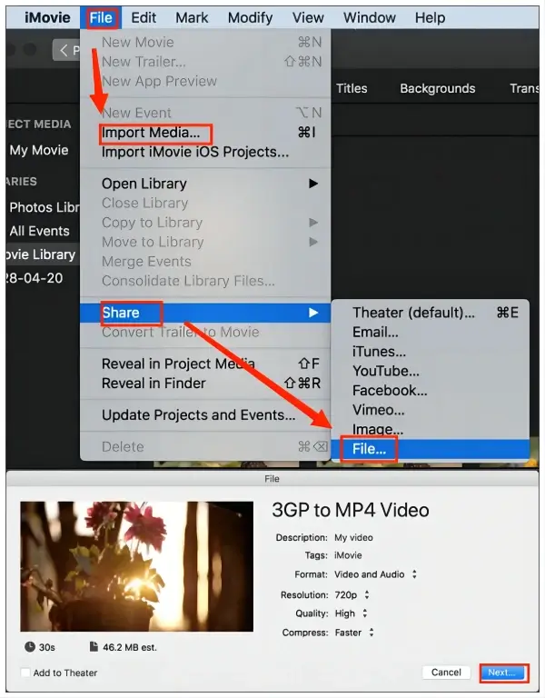 how to convert 3gp to mp4 on mac using imovie