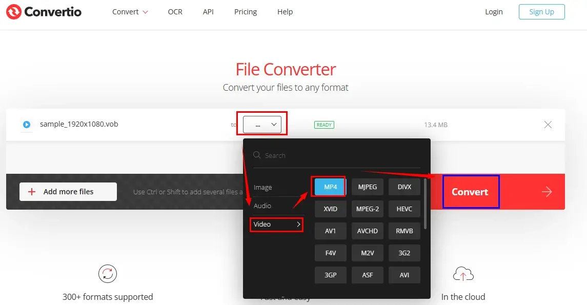 how to convert vob to mp4 in convertio