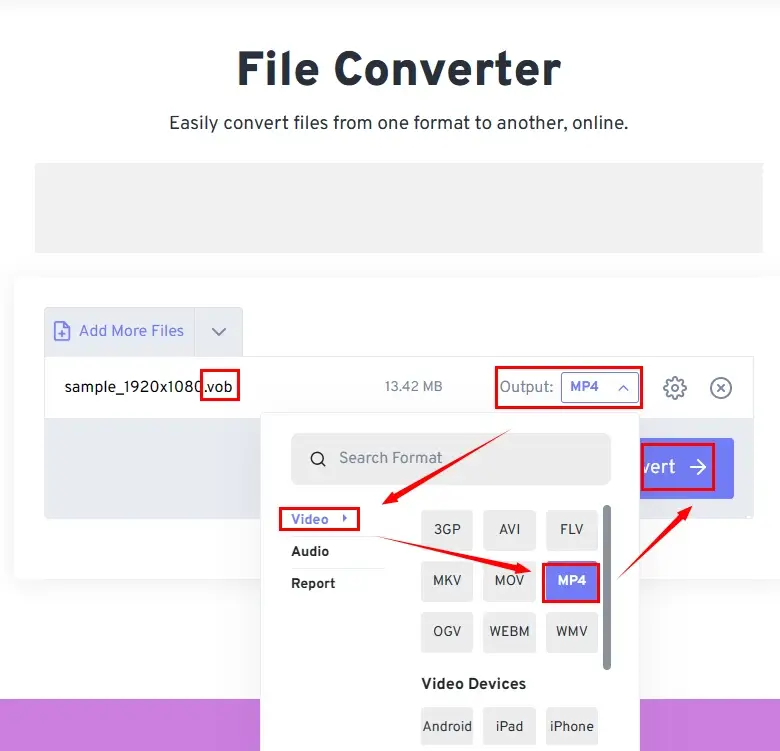 how to convert vob to mp4 in freeconvert
