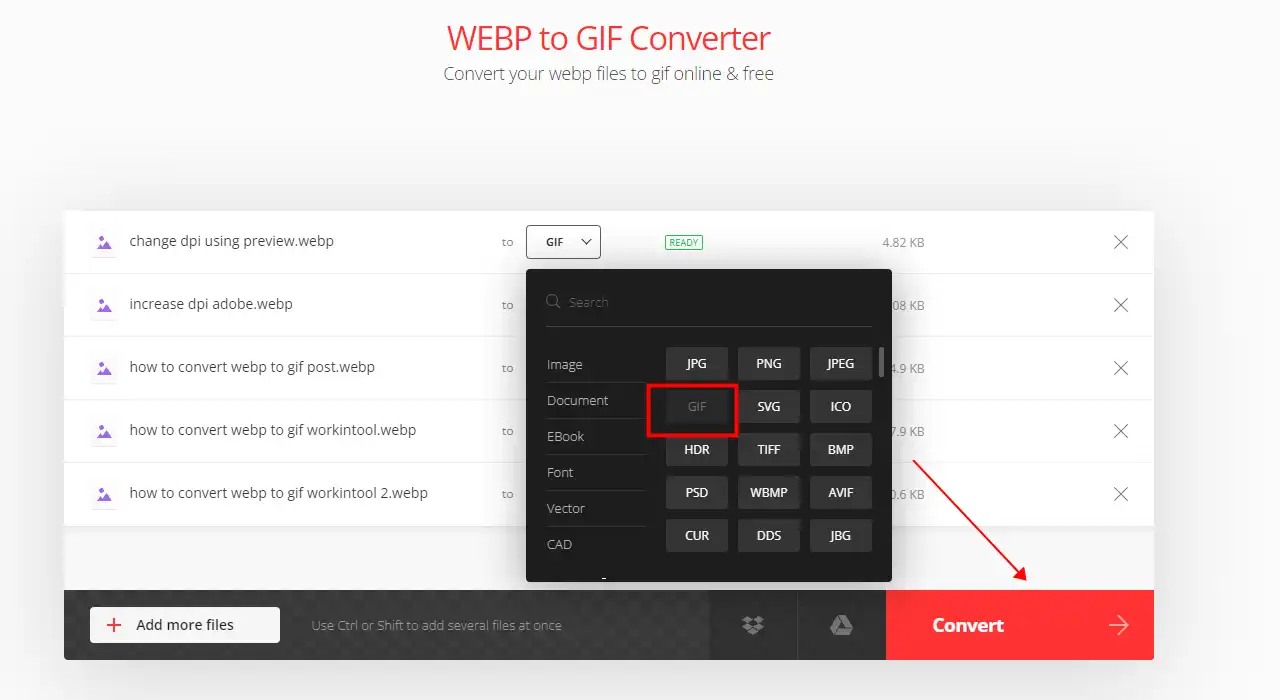 how to convert webp to gif online