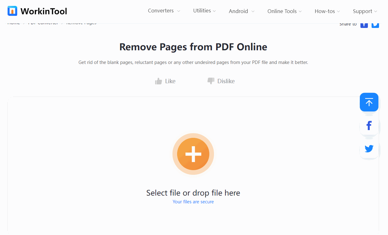 how to delete pages from pdf workintool online