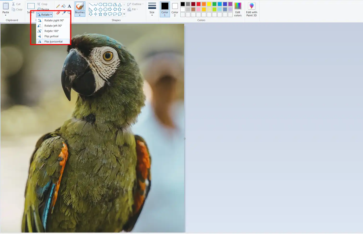 how to flip an image in paint