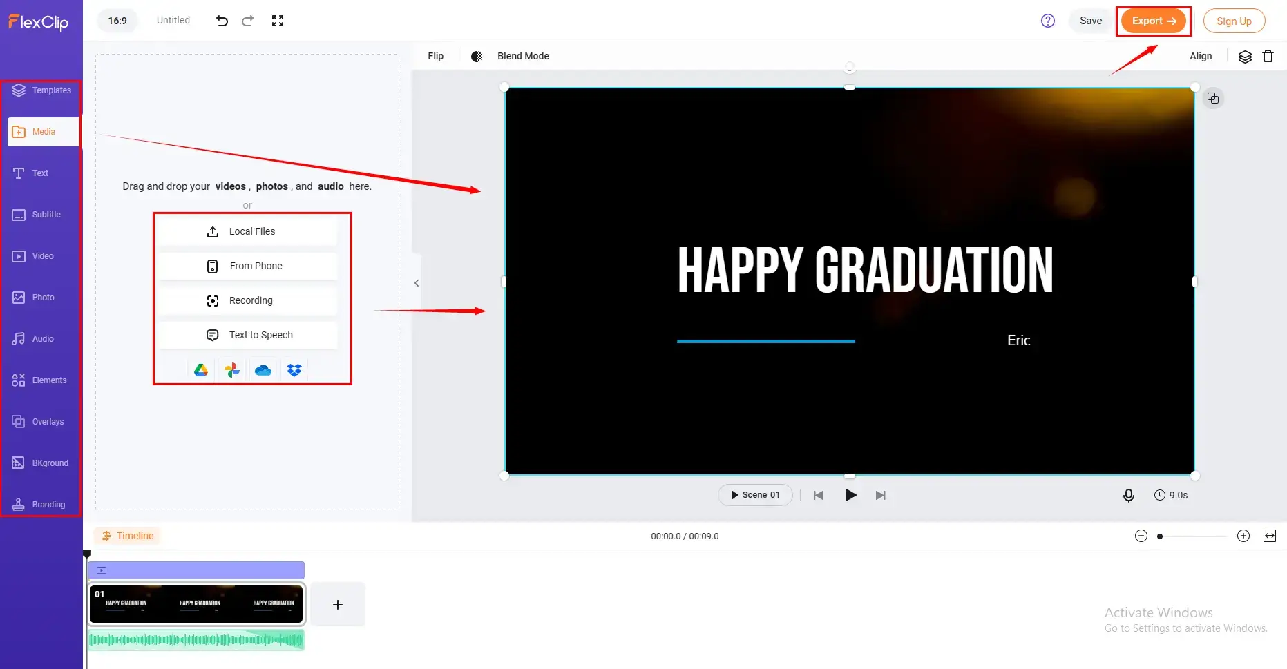 how to make a graduation slideshow online in flexclip with video editor