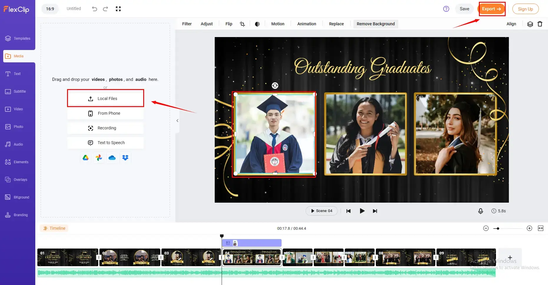 how to make a graduation slideshow online in flexclip with video templates
