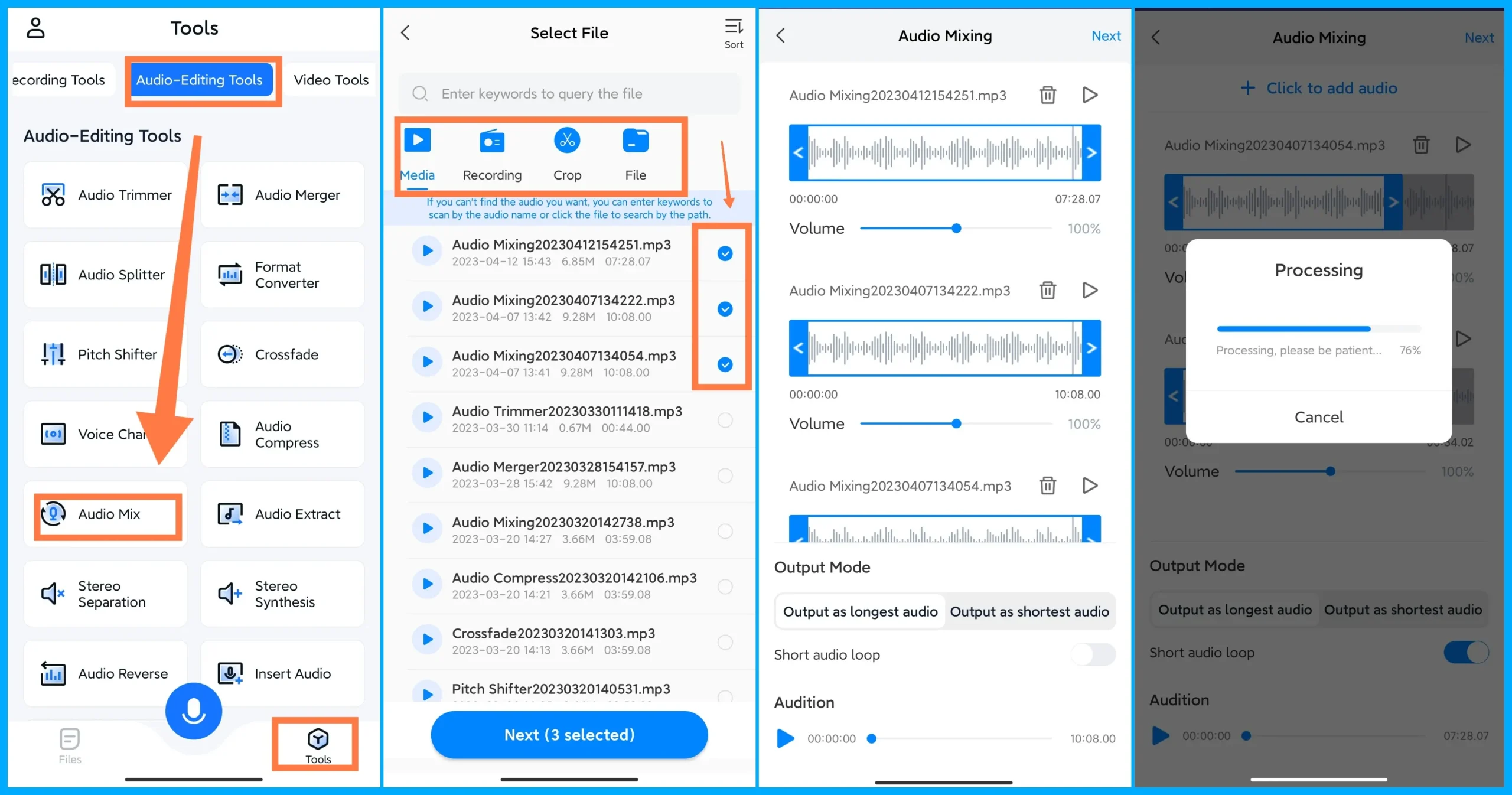 how to mix music together on android with workintool transvoice