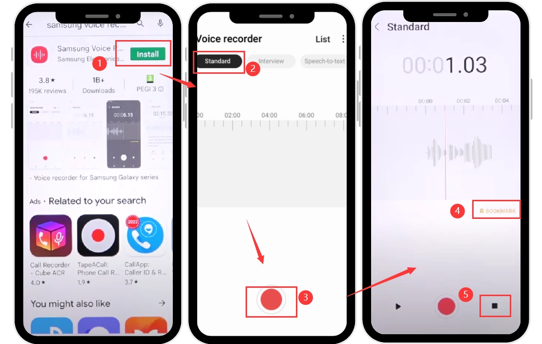 how to record audio on samsung in voice recorder