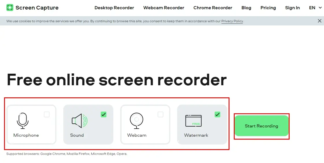 click start recording on screen capture