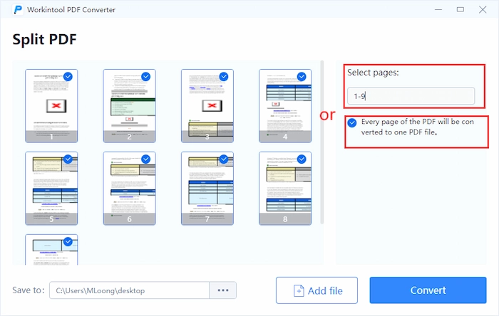 how to split pdf pages offline workintool