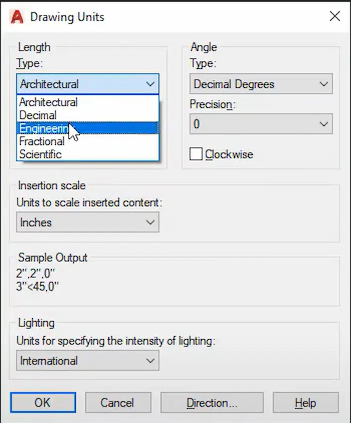 preset drawing units in autocad