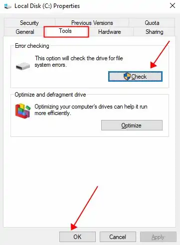recover corrupted files error checking