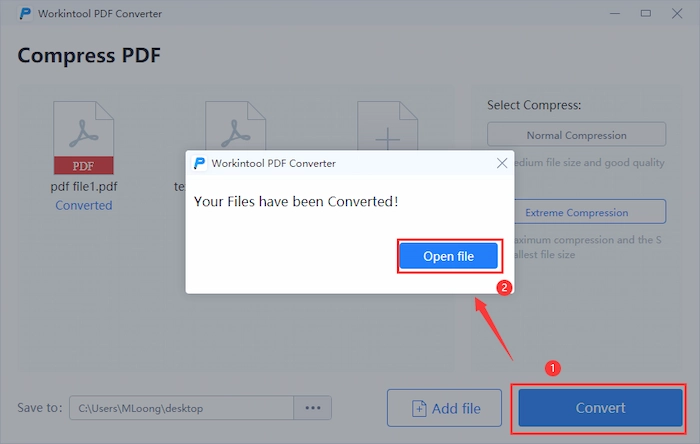 save the compressed pdf files in workintool