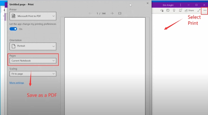 save the pdf with notes in onenote