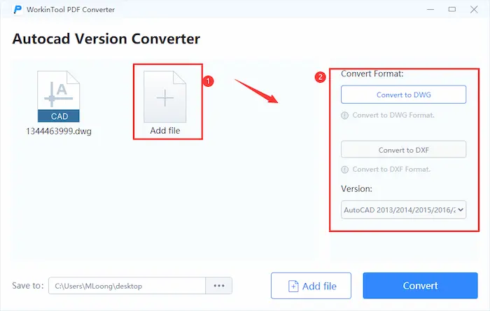 select the autocad higher to lower version offline