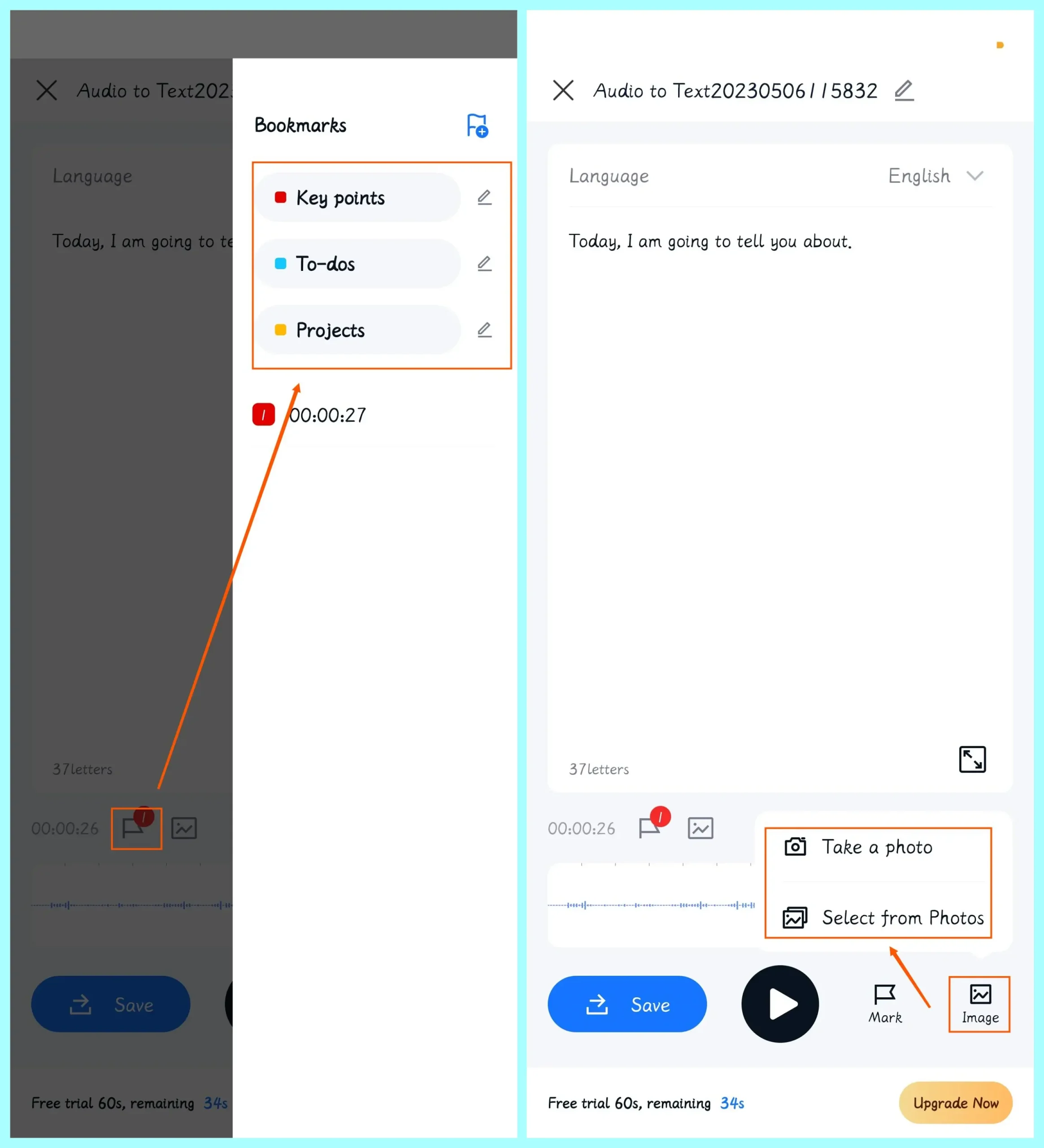 bookmark and imagemark in workintool transvoice